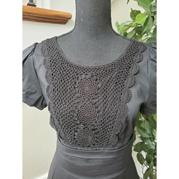 Bcbgmaxazria Women's Black Cotton Round Neck Short Sleeve Knee Length Size 6 - Picture 5 of 12